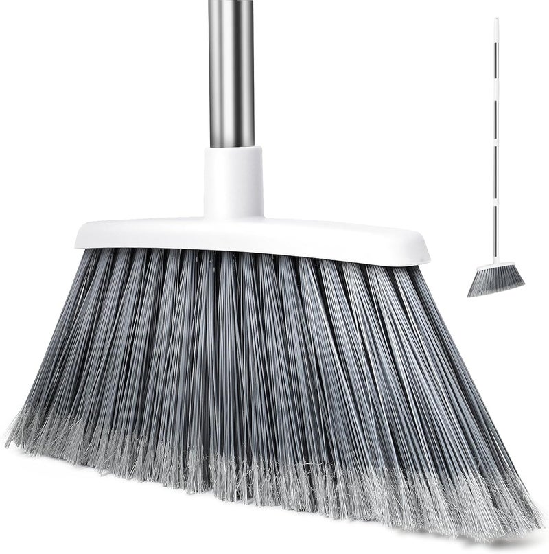 QCFOLY Broom, Outdoor Brooms for Sweeping Indoor, Adjustable 55" Pet Hair Removal Heavy Duty Broom for Floors Home Kitchen Garage Commercial Patio Industrial Snow (White) - Image 1